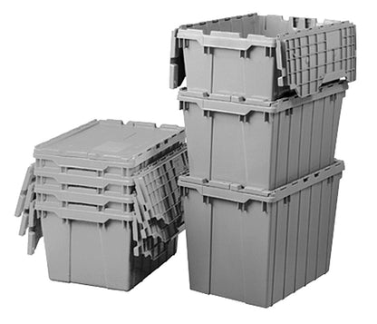 Akro-Mils 39085 Industrial Plastic Storage Tote with Hinged Attached Lid, (21-Inch L by 15-Inch W by 9-Inch H), Gray, (6-Pack)