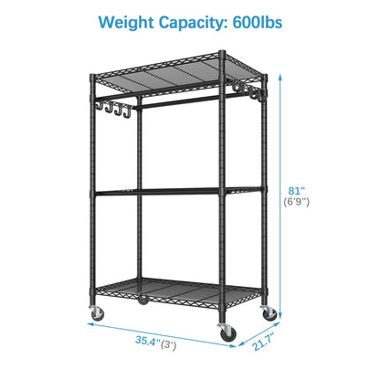 VIPEK R2 Pro Rolling Garment Rack 2-Sided Hanging Heavy Duty Clothes Racks With Wheels Adjustable Shelves Hanging Rods Metal Portable Closet Storage Freestanding Clothing Rack, Max Load 600lbs, Black