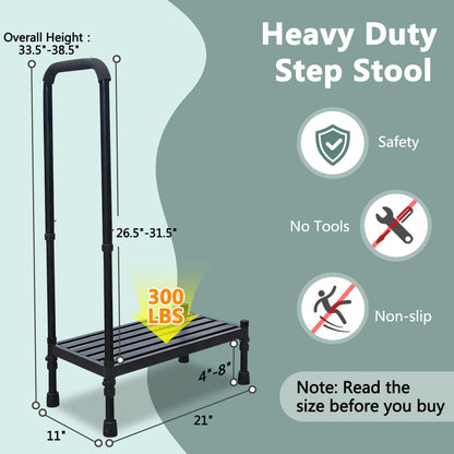 Medical Step Stool with Handle for Elderly, Stepping Stool Bedside Assist Steps for High Beds Adults Seniors, Safety Car SUV Handicap Foot Platform with Handrail, Heavy Duty Adjustable Bed Ladder