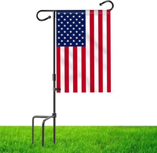 Garden Flag Holder Stand - Premium Weather-Proof Metal Flagpole with Clip | 3-Prong Base for Outdoor Decor