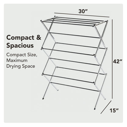 Displays By Jack Portable Collapsible Clothing Dryer Rack, Foldable Drying Rack for Clothes, Lingerie, Towels, Linens, Laundry Home Apartment Must Haves, Metal Chrome Finish