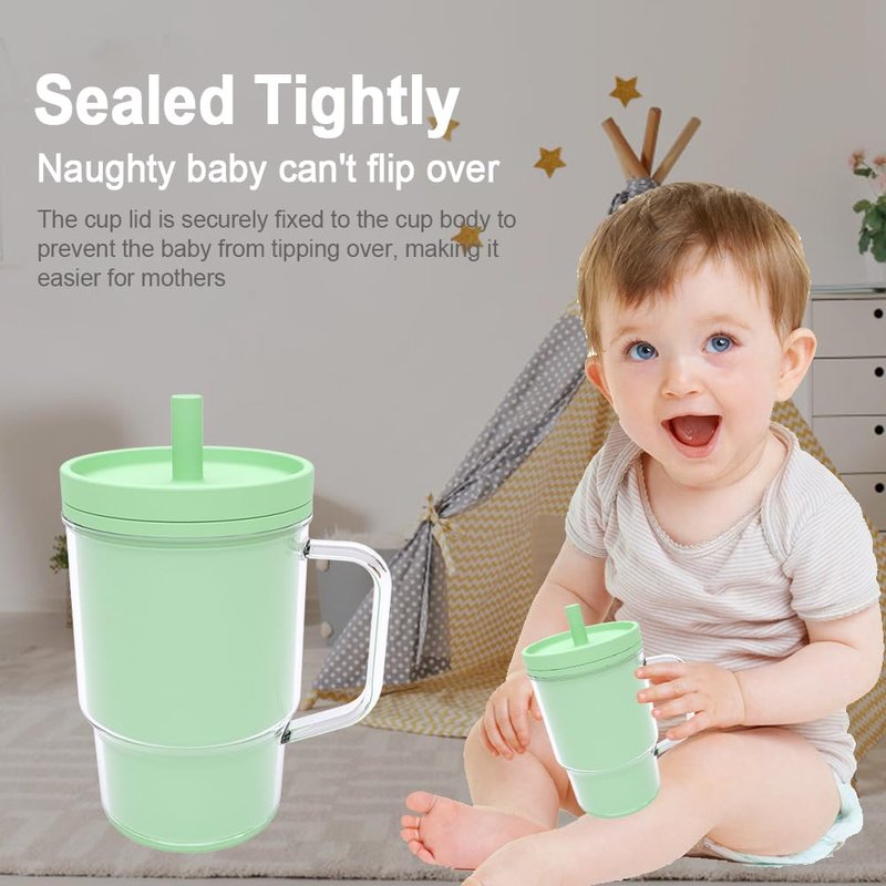 JIUHCORY Kids BPA-Free Plastic Tumbler with Spill Resistant Flexible Straw, Easy to Clean, Kids Water Bottle, Great for Travel, Dishwasher Safe, Orange Peach and Watermelon(1 Green &1 Pink)