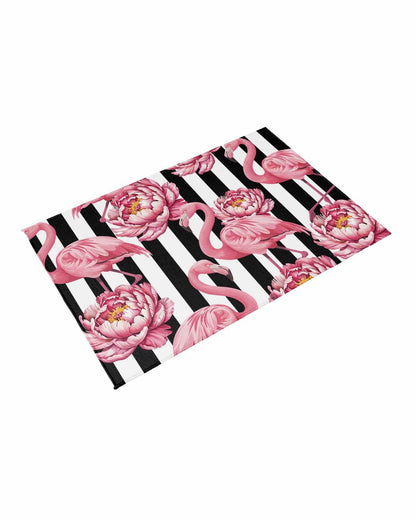Outdoor Rug 4x6 ft Pink Floral Flamingos Outdoor Large Area Rug Non Slip Rubber Black Stripes Front Door Mat RV Rug Camping Carpet Patio Outdoor Rugs for Backyard Balcony Deck Porch Indoor Outside