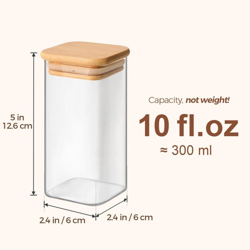 ComSaf 10 oz Glass Spice Jars - 6-Piece Set with Bamboo Lids & Labels | Ideal Kitchen Starter Set