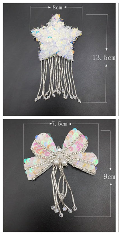 Star & Bowknot Sequin Beaded Patches Handmade Embroidery Beading Patch Appliques for Sew On T-Shirt Clothes Dress Handbag Jeans Jackets Shoes Clothing