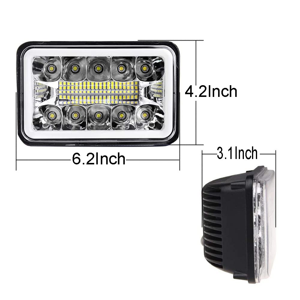 AMUNIESUN 4PCS 4X6 Inch LED Headlights Compatible With Chevrolet Chevy C4500 C5500 Kodiak,Rectangular Sealed Beam DRL Turn Signal Light Replace H4651 H4652 H4656 H4666 H6545 H4668 H4642 Light