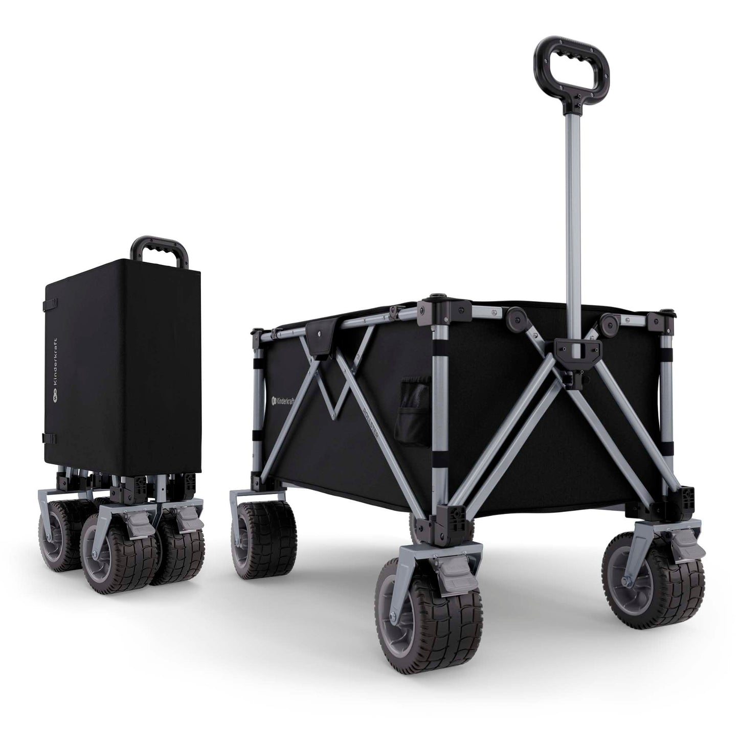 Kinderkraft ROLLSTER, Foldable Wagon, 220 lbs Load Capacity, 34 Gallon Capacity, Sturdy Steel Frame, Oxford 600D Fabric, Large All-Terrain Wheels, Telescopic Handle, Compact, Easy to Transport, Black