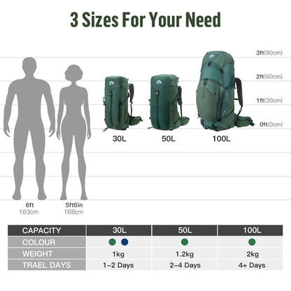 Night Cat Internal-frame Hiking Backpack: 100L Large Camping Backpack for Men Women Traveling Waterproof Rain Cover Green