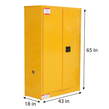 EliteEdge 45 Gal Flammable Safety Cabinet, 43" x 18" x 65" Galvanized Steel Industrial Flammable Liquid Storage Cabinet with Adjustable Shelves, Fireproof Double-Wall Design, Manual Close Doors