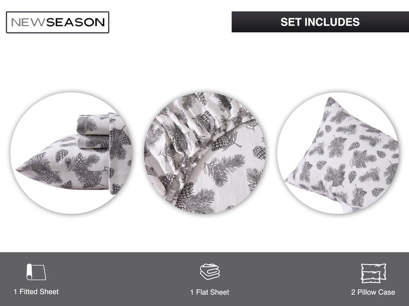 New Season Naturally Yours - 100% Cotton King Flannel Sheet Set Softly Brushed Cotton Flannel Sheets - Stylish Printed Bed Sheets - Warm, Breathable Bed Sheets Set