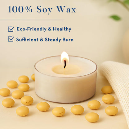 Crenovo Tea Lights Candles 100 Pack, Natural Soy Wax Tealights Candles Bulk 6 Hours Non-Toxic, Long Burning, Unscented Small Votive Cup Candles for Wedding, Party, Dinner, Emergency