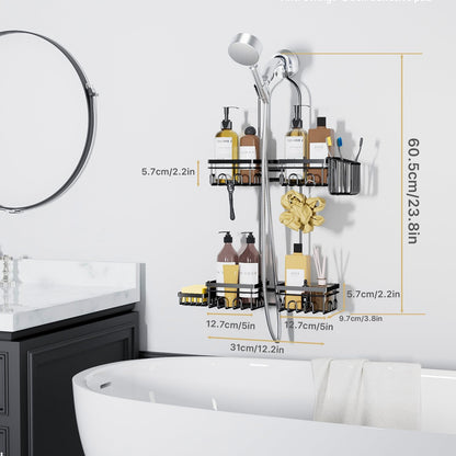 KEGII Shower Caddy - Rustproof Hanging Organizer with Soap Dish & Toothbrush Holder | Ideal for Handheld Showerheads