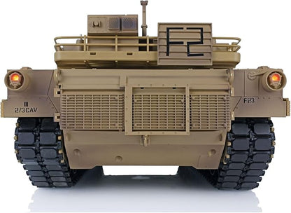 Heng Long US in Stock RC Tank 2.4Ghz 1/16 Scale 7.0 Plastic Ver M1A2 Abrams RTR Smoking Unit IR Combat Lifting Barrel for 3918 Model 340° Rotating Turret Torsion Bar Suspension BB Shooting