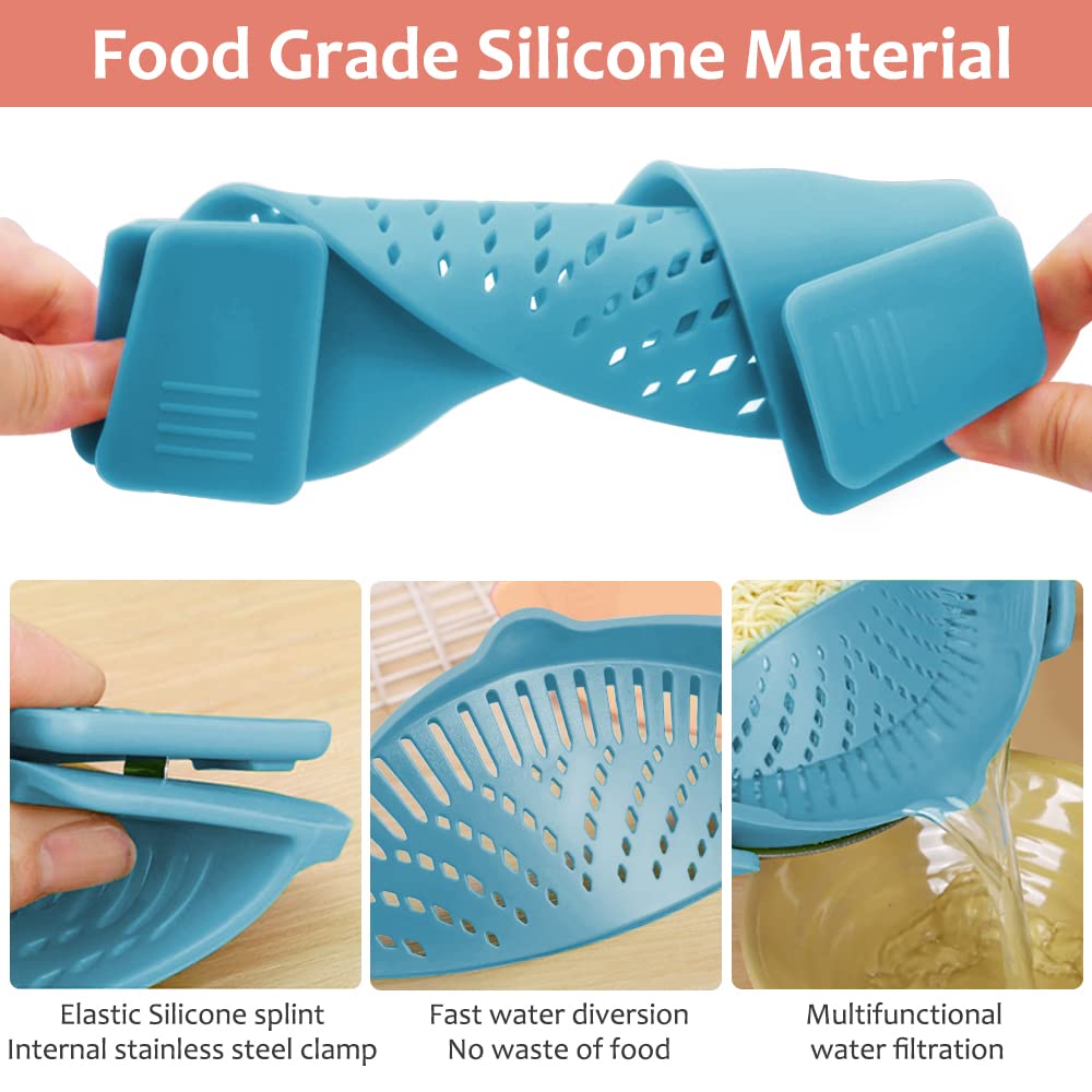 YEVIOR Clip on Strainer for All Pots Pan,Silicone Pasta Strainer Kitchen Gadgets,Collapsible Colander for Noodle,Vegetables,Fruit,Spaghetti (Grey)