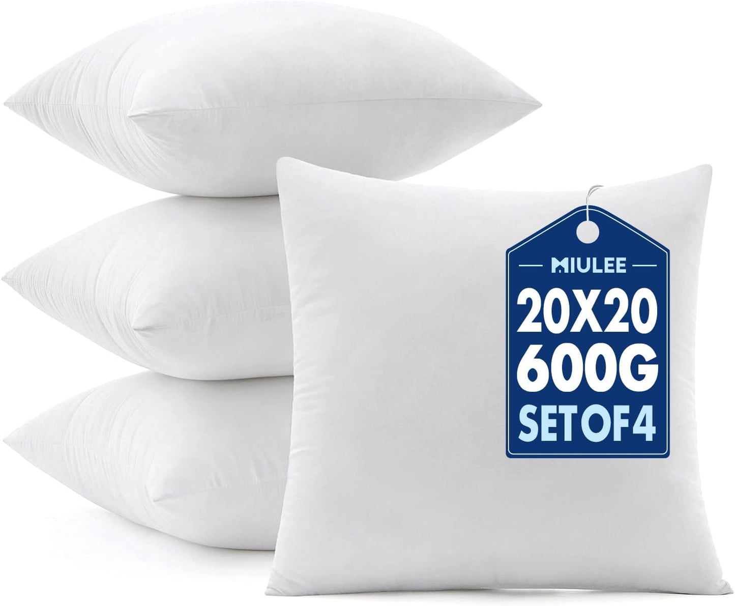 MIULEE Throw Pillow Inserts - Pack of 4, 20x20 Inch, 100% Virgin Microfiber for Ultimate Comfort