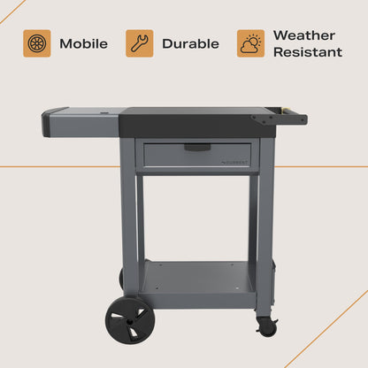 Current® Outdoor Pizza Cart, Mobile Prep Station with Soft-Close Drawer, Pizza Peel Holster, Spacious Work Surface, Weather-Resistant, Perfect Height, Wheels for Easy Movement