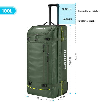 Gonex Rolling Duffle Bag with Wheels, 100L with Compression Packing Cubes