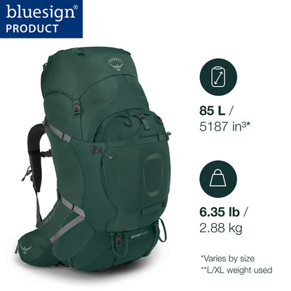 Osprey Aether Plus 85L Men's Backpacking Backpack, Axo Green, S/M