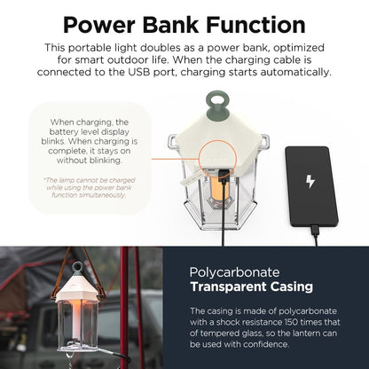 CLAYMORE Cabin Lamp (Ivory) - Aesthetic Portable Lantern for Outdoor Glamping, Camping, Events, Parties & Tents. USB-C Charging, Up to 55 Hours Battery Life, 3 Light Modes.