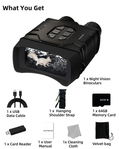 5K 96MP Night Vision Goggles | 4'' LCD Screen Night Vision Binoculars & 10X Zoom with Infrared, 4000mAh Rechargeable Battery, 64GB TF Card, Video and Sound Recording for Camping, Black