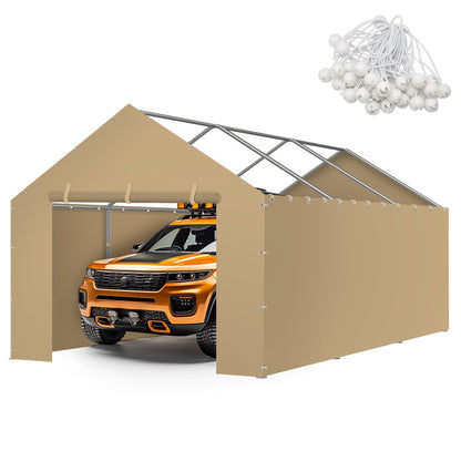Carport Canopy Tent Sidewalls for 10x20x8.6FT Car Garage with Ball Bungees, Heavy Duty Portable Shelter Logic Replacement Covers (Frame is not Included) (Khaki)