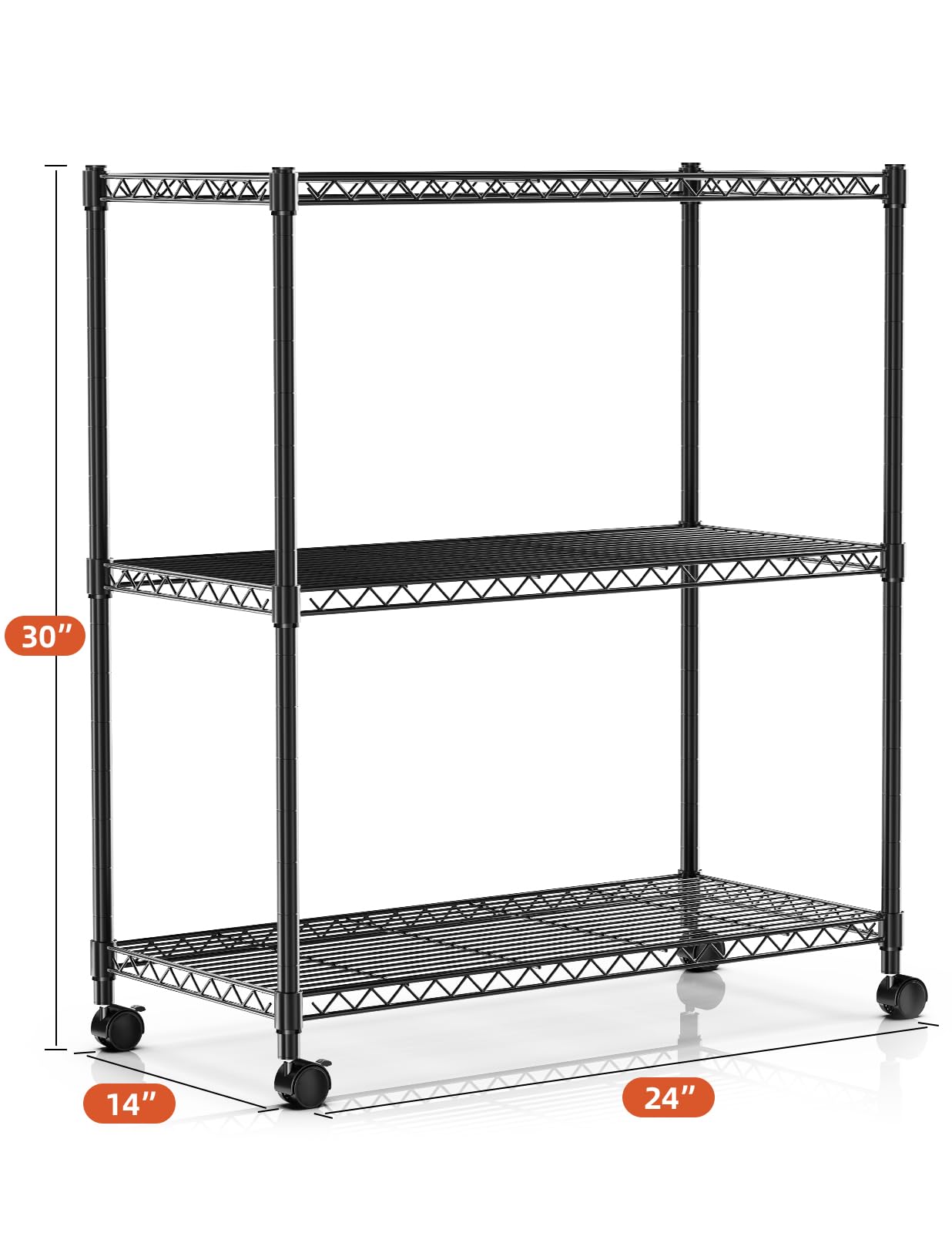 YSSOA 3-Tier Heavy Duty Storage Shelves 750Lb Capacity, 24.02" D x 13.78" W x 31.98" H Shelving Unit for Pantry, Garage, Laundry and Kitchen, Black, 2 Pack