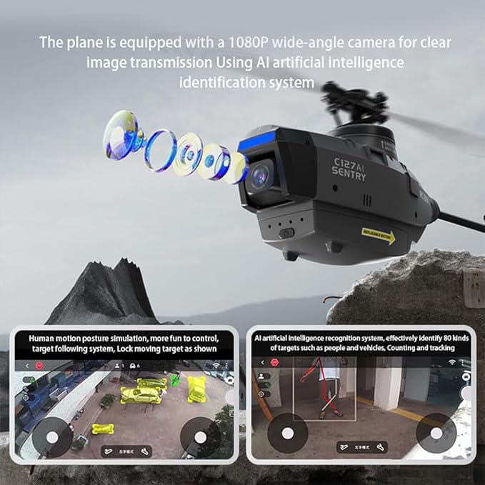 RC ERA C127AI RC Helicopter for Adults Black Hornet with 1080p HD Camera 4CH Brushless Motors Optical Flow Positioning Altitude Hold RTF Military Drone Aircraft