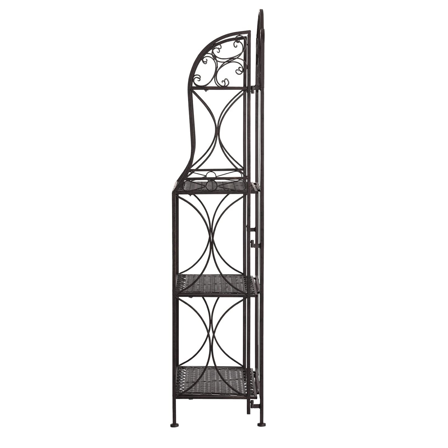 XAONIEN Antique Bronze Four-Tiered Metal Baker's Rack,Free Standing Book Shelves Plants Stand for Kitchen Patio Front Porch Dining Room Living Room,27" X 14" X 65"