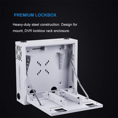 Kenuco Heavy Duty 16 Gauge Steel DVR Security Lockbox with Fan and Swing Open Top (18'' x 18'' x 5'' White)