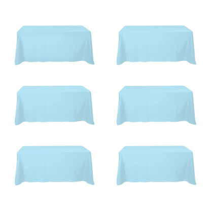 BRILLMAX 6 Pack Light Blue Tablecloths 90 x 132 Inch for 6ft Rectangle Tables - 150 GSM Polyester Fabric, Floor Length Drop, Water, Stain & Wrinkle Resistant Cloth Cover for Wedding Reception Banquet