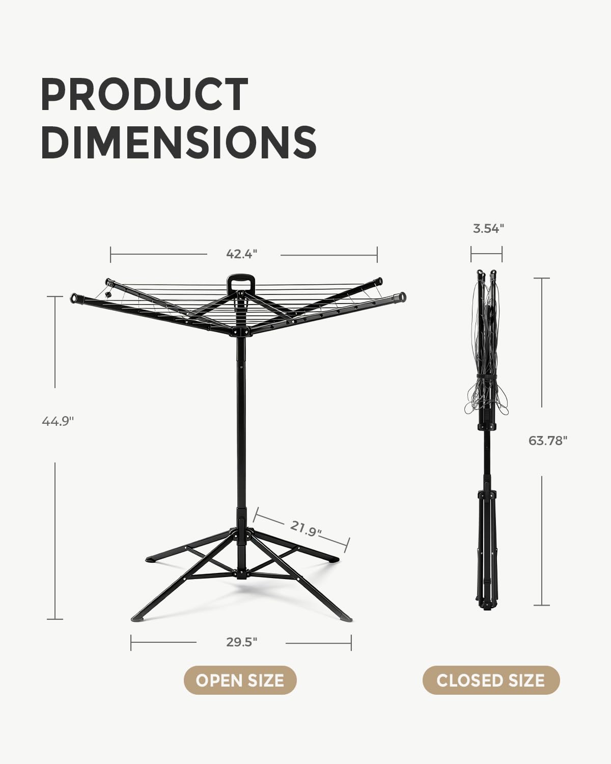 SUPTINWEAR 65FT Umbrella Clothesline, One-Press Foldable Rotary Drying Rack with 4-Leg Stable Base, Indoor Outdoor Clothes Drying Rack with Ground Stakes & 24 Clips