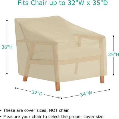 SunPatio Outdoor Chair Covers - Heavy Duty Waterproof Protection for Lounge Chairs | 34" W x 37" D x 36"/25" H, Beige (2 Pack)