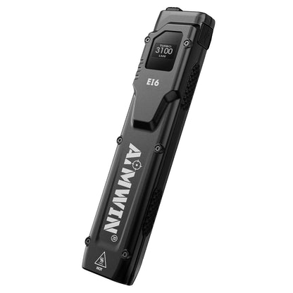 AIMWIN E16 Flat Flashlight 3100LM OLED Display Everyday Carry Flashlight Intelligent Sensor Anti Overheating Type-C Rechargeable Tactical Dual Tail Switches One Touch Turbo Strobe Slim Pocket Light