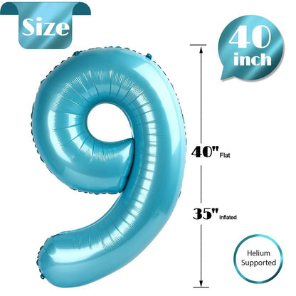 Pearlescent Blue 9 Balloon, Number Balloons 40 Inch, 9th Giant Birthday Decorations for Boys Girls, 19th 29th Party Decorations Supplies, Number 9 Balloon