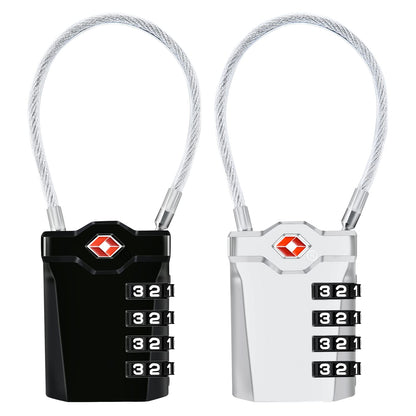 2 Packs TSA Luggage Locks with 14cm Flexible Cable, Diyife 4-Digit Combination Lock Security Padlock Travel Lock for Suitcase Luggage Backpack School or Gym Cabinet, etc. (Black & Sliver)
