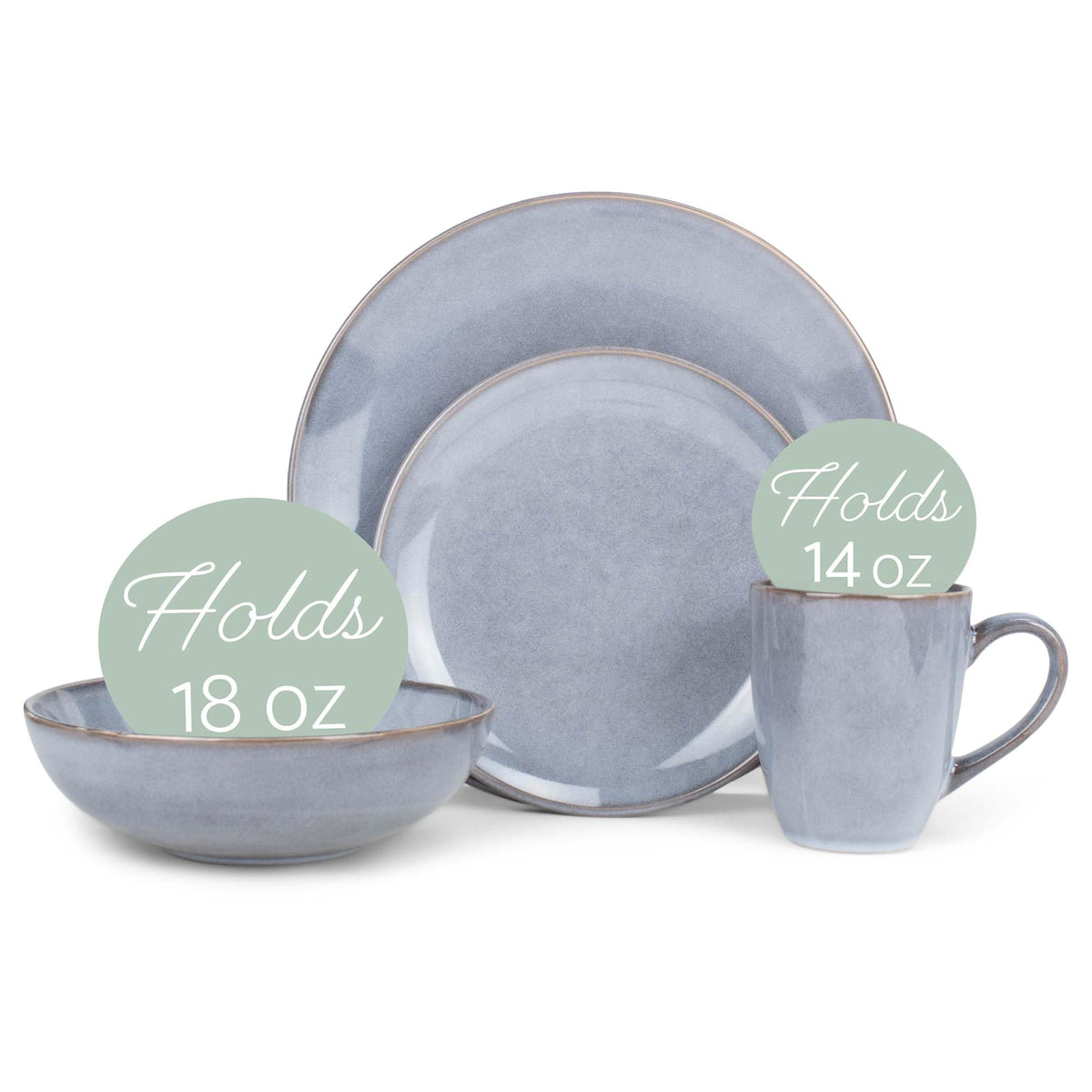 Elanze Designs Reactive Glaze Stone Ceramic Plates Bowls Mugs Classic Dinnerware 16 Piece Set - Service for 4, Grey