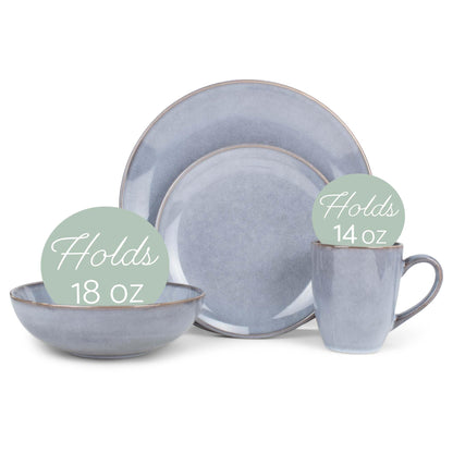 Elanze Designs Reactive Glaze Stone Ceramic Plates Bowls Mugs Classic Dinnerware 16 Piece Set - Service for 4, Grey