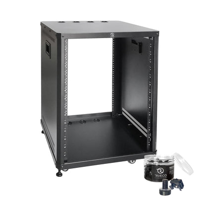 RIVECO 15U Network & Stereo Rack with Caster Rolling Server Rack for 19-inch Audio Video Musical & IT Equipment Mounting+M6 Rack Screws 50 Sets