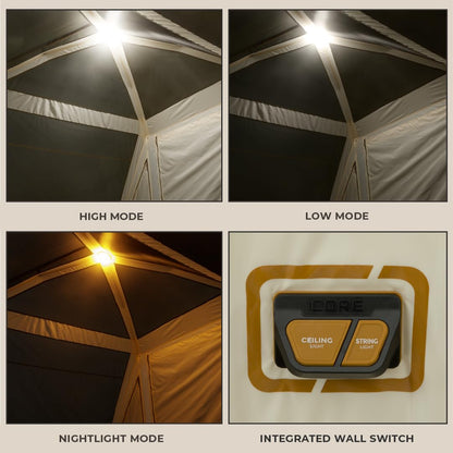 CORE 10 Person Instant Cabin Tent with LED Lights | Large Lighted Pop Up Tent with Carry Bag for Outdoor Camping, Glamping, and Backyard Adventures | Included Storage Pockets for Camp Accessories