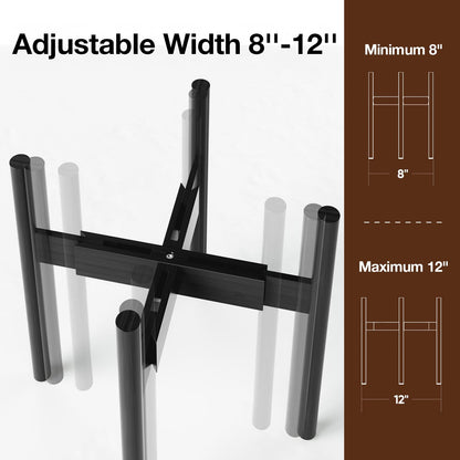 MUDEELA 14 Inch Tall Plant Stand for Indoor, Adjustable Width Bamboo Plant Stand for 8 9 10 11 12 Inches Pot, Single Tier Planter Holder Floor Stand, Mid Century Modern Style, Black, Without Pot