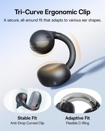 Baseus Bass BC1 Open Ear Earbuds Clip-On Headphones, Open-Ring Comfort with Tri-Curve Snug Clip, Powerful Sound with SuperBass, 4-Mic Clear Calls, IP55 Waterproof, 38H Playtime, Lightweight