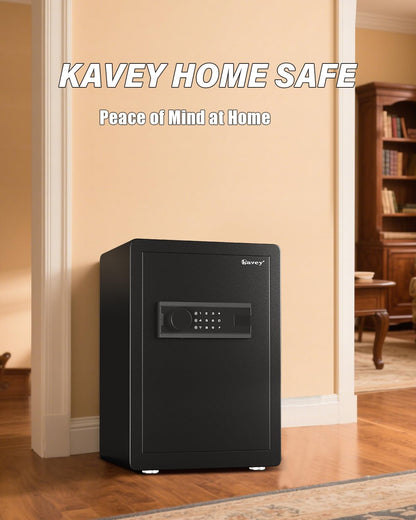 Kavey 2.5 Cub Safe Box, Large Home Safe with Fireproof Waterproof Bag, Security Safes with Backlit Touch Screen Keypad, Dual Alarm System and Mute Function for Home Office 13"D x 14.96"W x 21.65"H