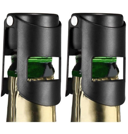 HYZ Champagne Stoppers 2Pack - Stainless Steel Sparkling Wine Bottle Stopper with Pure Silicone Air Tight Seal - Professional Wine Saver for Champagne，Prosecco and Cava (Black)