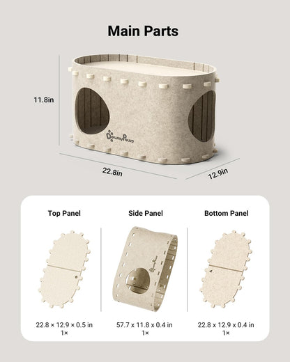 DownyPaws Cat House for Indoor Cats, Cat Bed Cave for Multiple & Large Cats Up to 22 Lbs, Scratch Resistant Peekaboo Cat Caves, Foldable Cat Tunnel Enclosed Bed, PeekaPurr, Cream