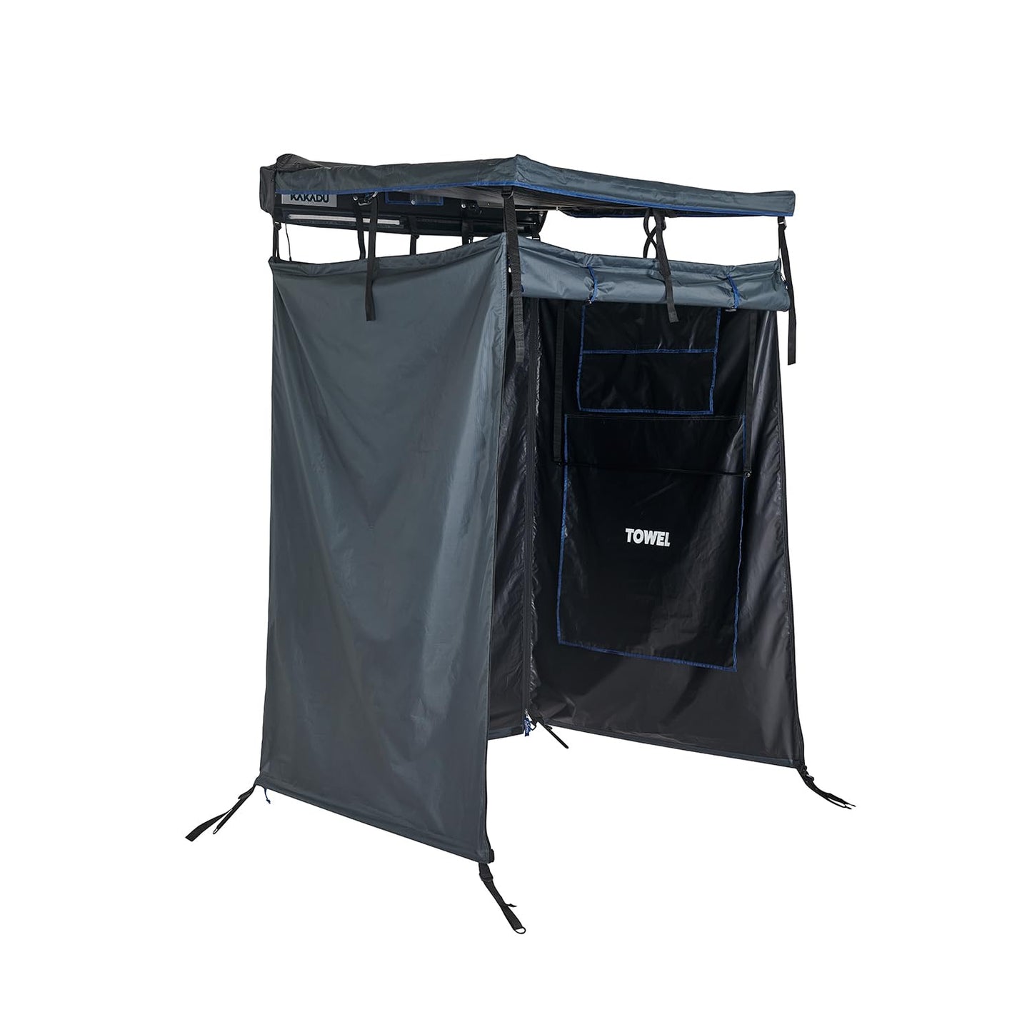 Kakadu Outback Shower Vehicle Tent, Camping Privacy Shelter, Bathroom Tent for Cars – with Roof, LED Light, BlockOut® Technology, Towel Rod, Storage System