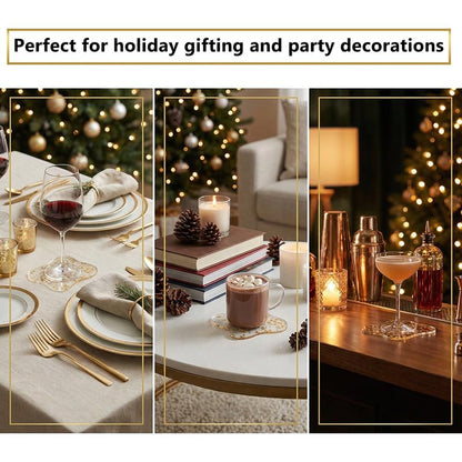Sweet Elegance Set of 4 Acrylic Gold Foil Coasters Waterproof, Non-Slip, Durable Cup Mats for Home, Party, and Festival Decorate Drop Shape Table Ornamen