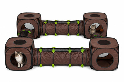 Snarky Pets Square Cat Tunnel & Cube Mega Bundle – Modular Indoor Cat Playground with 4 Tunnels & 4 Cubes