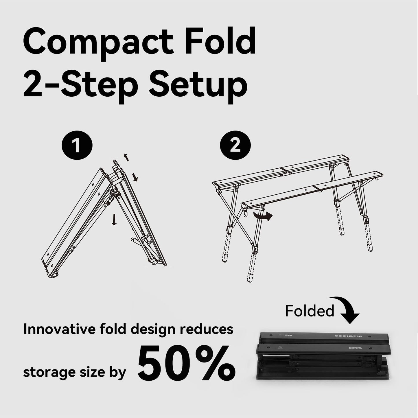 BLACKDOG Modular IGT Camping Table with Center-Folding Design, 4.5 Unit Aluminum Outdoor Kitchen Table, Adjustable Height 16"-24", Portable Folding Camp Table with Side Rails & 7 Expandable Plates