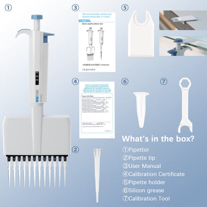 ONiLAB Lab Micropipette, Adjustable Volume 12-Channel Multichannel Pipettors, 50-300μl