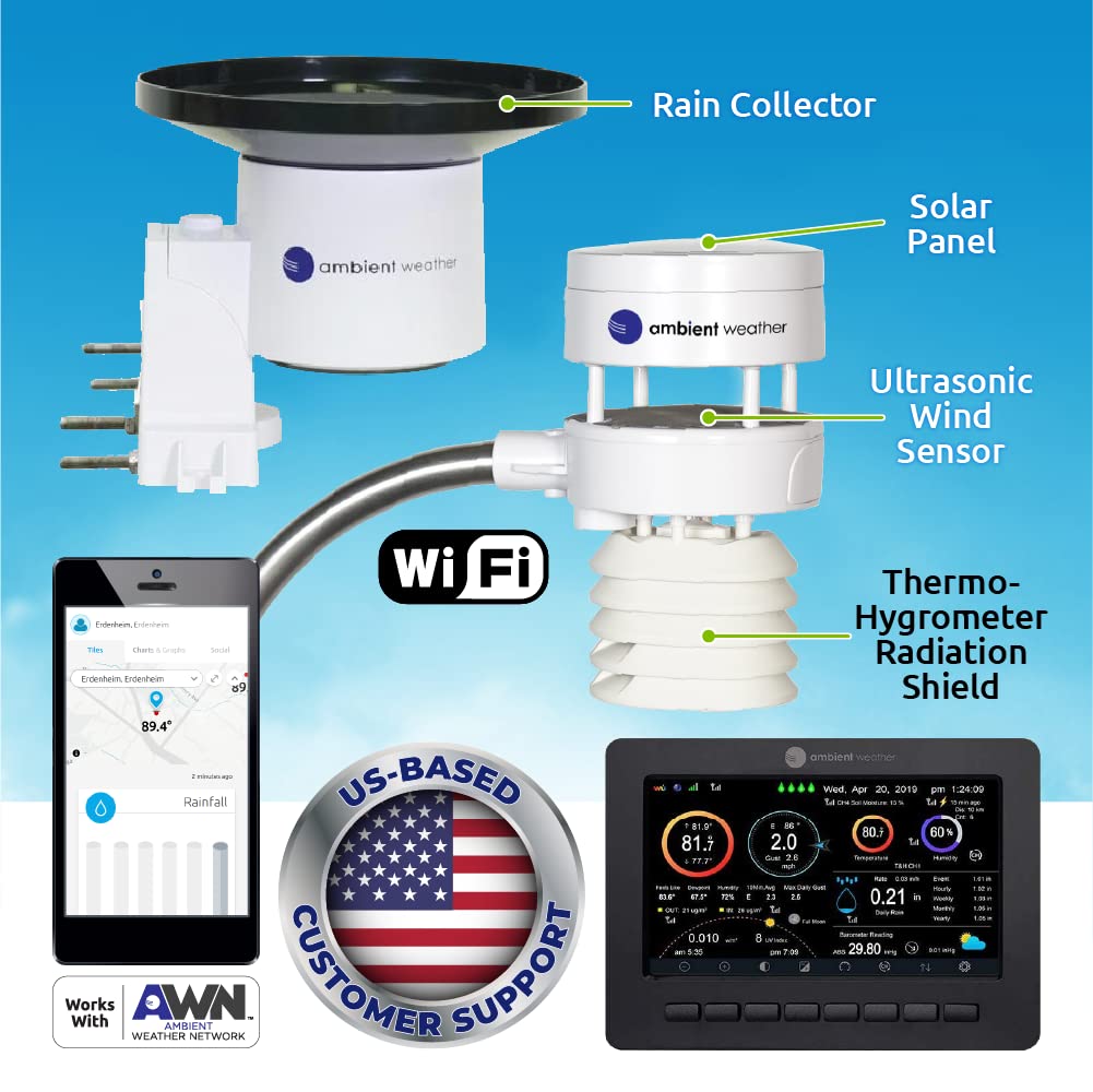 Ambient Weather WS-5000 Garden Bundle - Ultrasonic Smart Weather Station for The Garden w/WiFi Remote Monitoring and Alerts